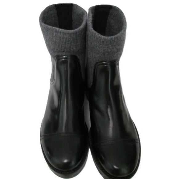 Crew Black Italian Leather Rib-Cuff Ankle Boots-Black/Gray-Various-NIB - Picture 2 of 13